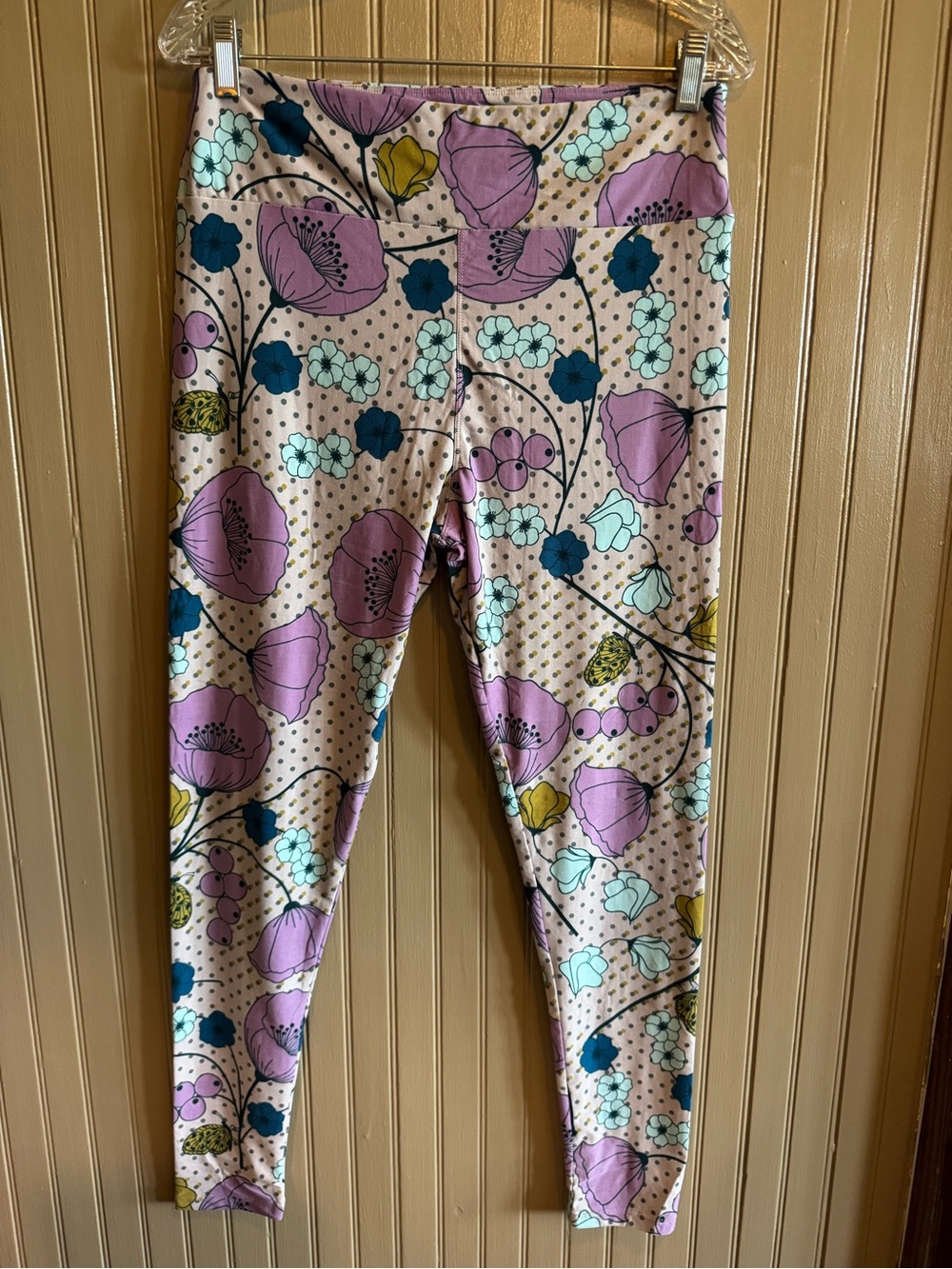 New LuLaRoe Floral Print Leggings in Lavender, Teal & Mustard tall curvy